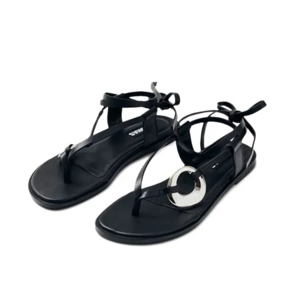 ALOHAS‎ Morosia Flat Sandals Black Leather Size 39 or US 8-8.5